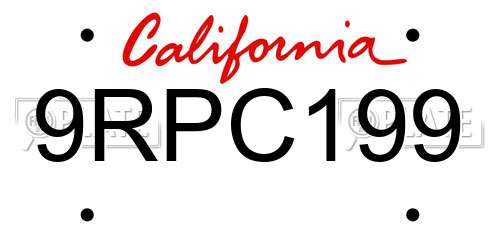 9RPC199 California License Plate