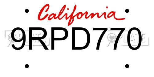 9RPD770 California License Plate