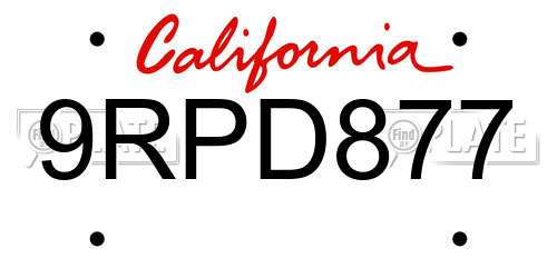 9RPD877 California License Plate
