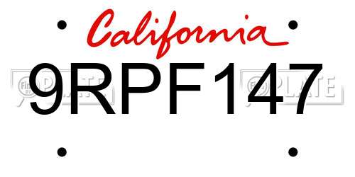 9RPF147 California License Plate