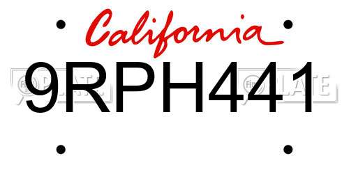 9RPH441 California License Plate