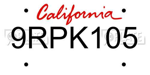 9RPK105 California License Plate