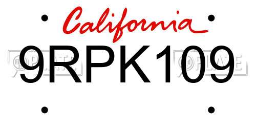 9RPK109 California License Plate