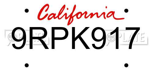 9RPK917 California License Plate