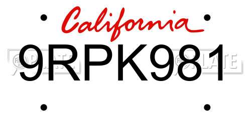 9RPK981 California License Plate