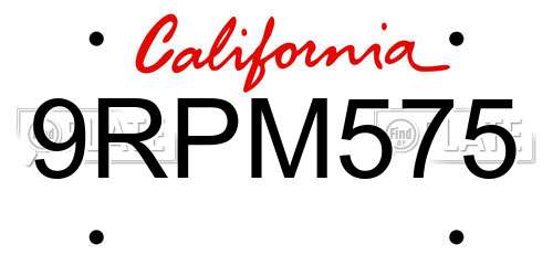 9RPM575 California License Plate
