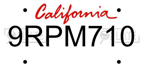 9RPM710 California License Plate