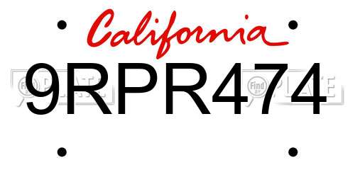 9RPR474 California License Plate