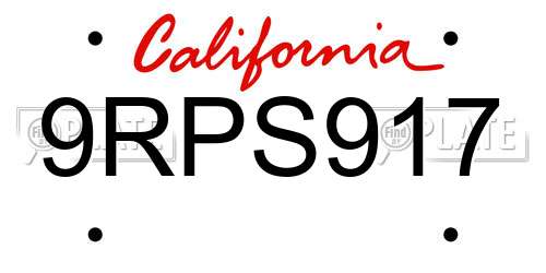 9RPS917 California License Plate