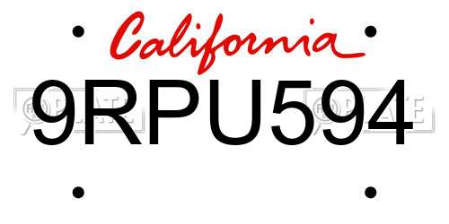 9RPU594 California License Plate