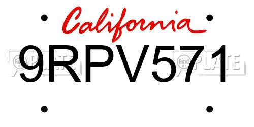 9RPV571 California License Plate