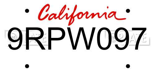 9RPW097 California License Plate