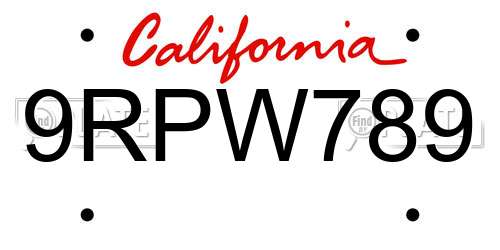 9RPW789 California License Plate