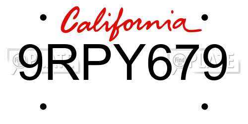 9RPY679 California License Plate