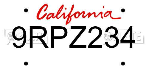 9RPZ234 California License Plate