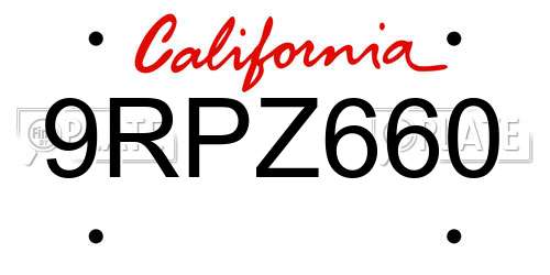 9RPZ660 California License Plate