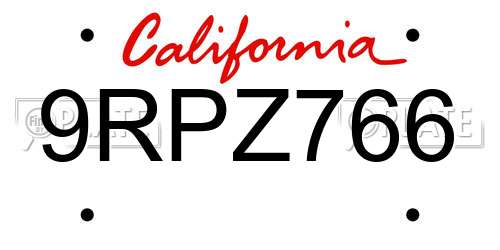 9RPZ766 California License Plate