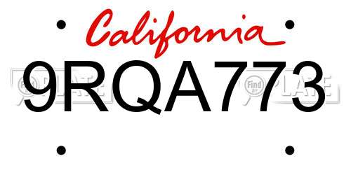 9RQA773 California License Plate