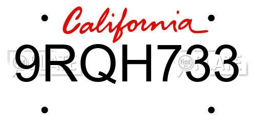 9RQH733 California License Plate