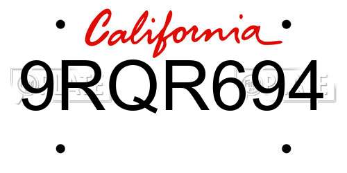 9RQR694 California License Plate