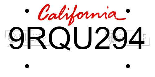 9RQU294 California License Plate