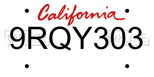 9RQY303 California License Plate