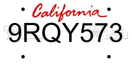 9RQY573 California License Plate