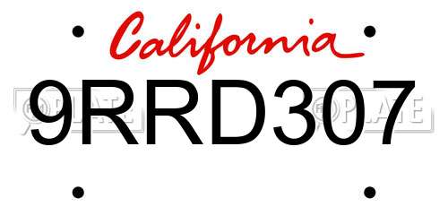 9RRD307 California License Plate