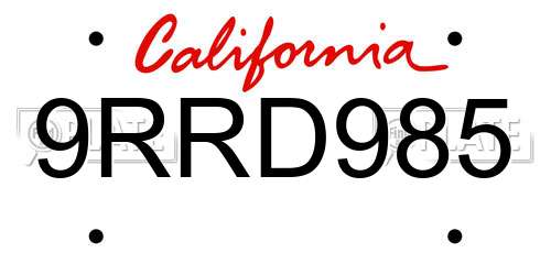 9RRD985 California License Plate