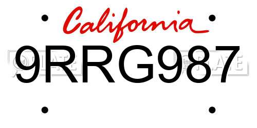 9RRG987 California License Plate