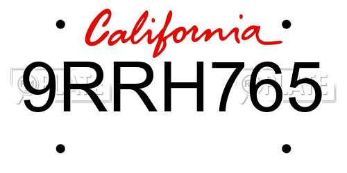 9RRH765 California License Plate