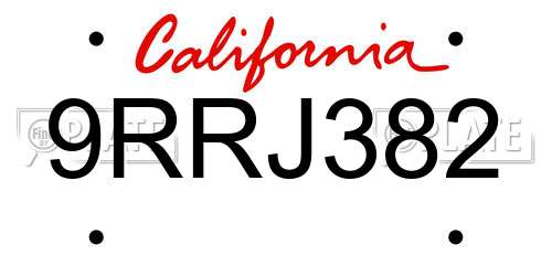 9RRJ382 California License Plate