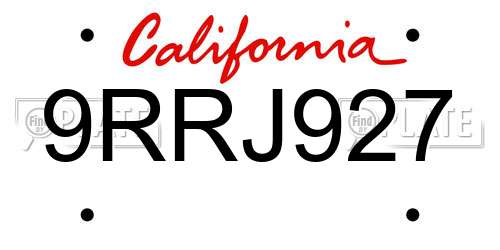 9RRJ927 California License Plate