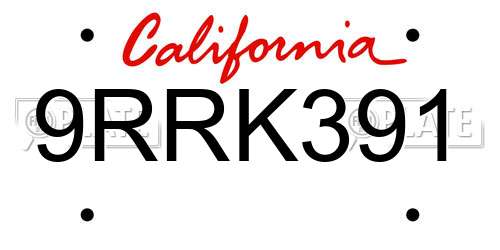 9RRK391 California License Plate