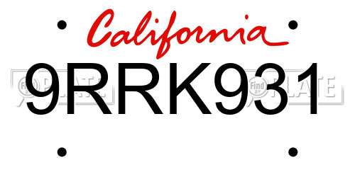 9RRK931 California License Plate