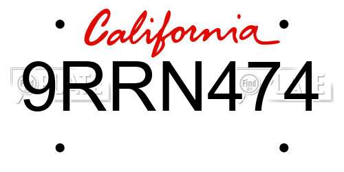 9RRN474 California License Plate