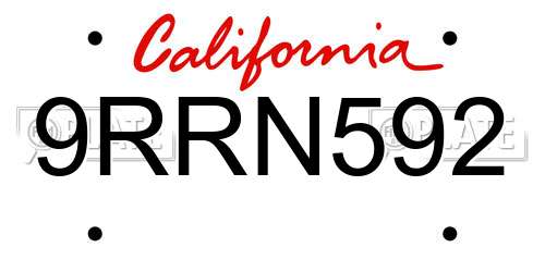 9RRN592 California License Plate
