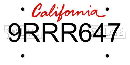 9RRR647 California License Plate