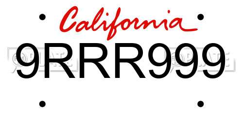 9RRR999 California License Plate