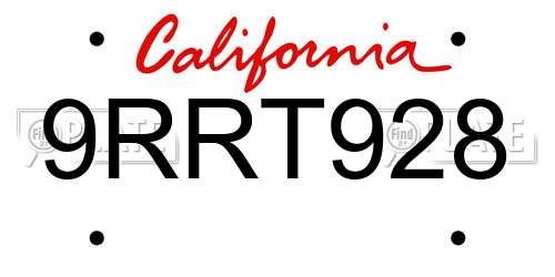 9RRT928 California License Plate