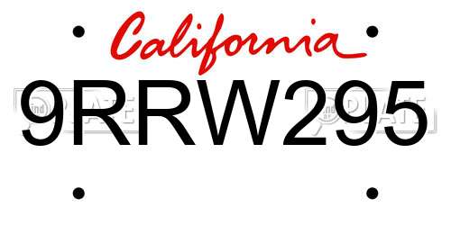 9RRW295 California License Plate