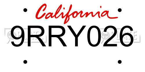 9RRY026 California License Plate