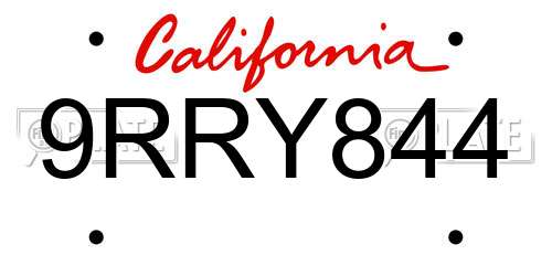 9RRY844 California License Plate