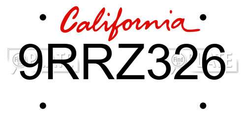 9RRZ326 California License Plate
