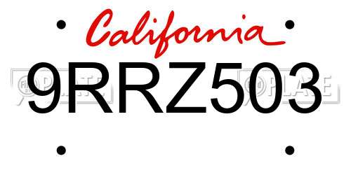 9RRZ503 California License Plate