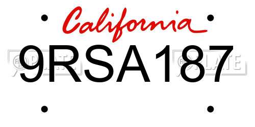 9RSA187 California License Plate