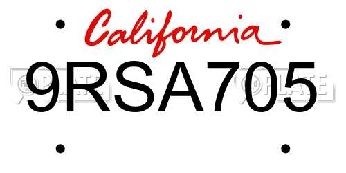 9RSA705 California License Plate