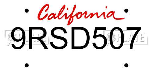 9RSD507 California License Plate