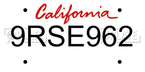 9RSE962 California License Plate