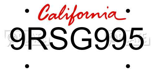 9RSG995 California License Plate